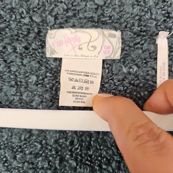 Free People Poncho Sweater Womens One Size Teal/Rose Stripe Bohemian Tasseled - Picture 3 of 7